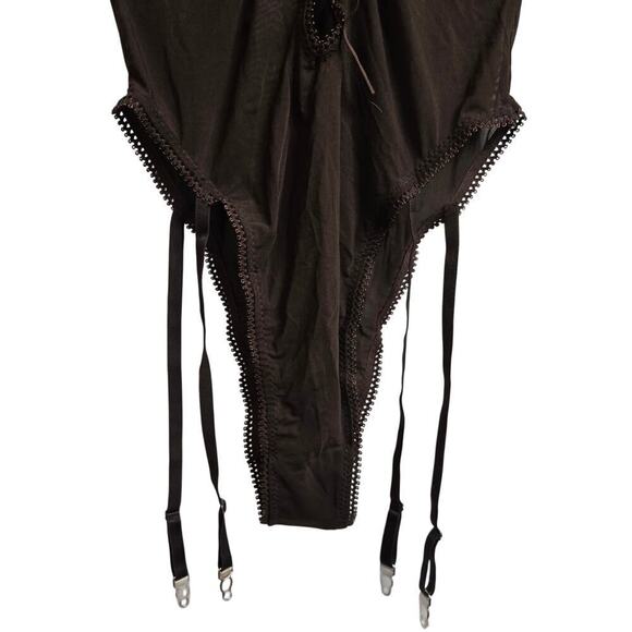 NWT Frederick's of Hollywood Lola Brown Mesh Long-Sleeve Lace-Up Bodysuit Size M - Picture 4 of 12